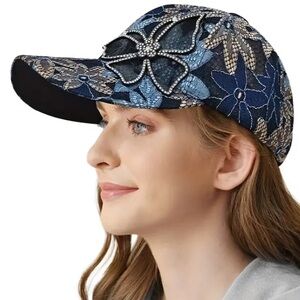 Butterfly on Blue & Tan Lace Baseball Cap